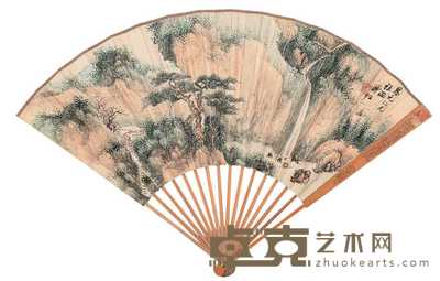 溥佐 罗惇■ 松泉幽居 录东坡七言绝句五章 成扇 18.2×50cm